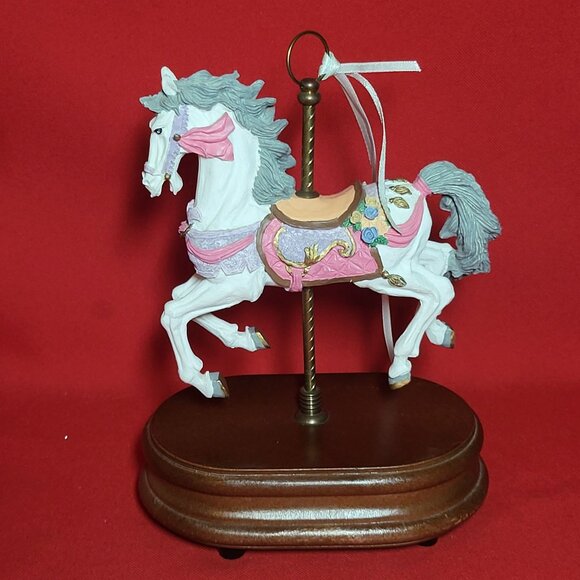 Vintage Musical Horse Carousel Bisque Porcelain Figurine Wood Base - Picture 5 of 12